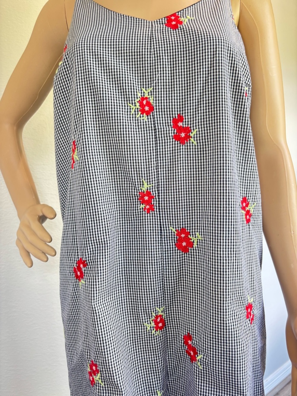 Chelsea & Violet Black-and-White Gingham romper with Red Floral Accents - Picture 9 of 15